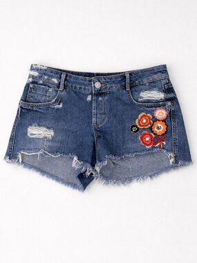 Zara Embroidered Cutoff Jean Shorts